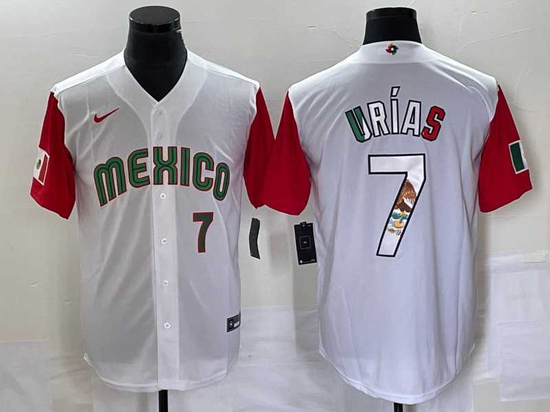 Men's Mexico Baseball #7 Julio Urias Number 2023 White Red World Classic Stitched Jersey8,We sell and wholesale Men's Mexico Baseball #7 Julio Urias Number 2023 White Red World Classic Stitched Jersey8 on line form chian!